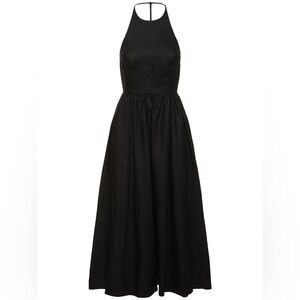 NWT Reformation Percy Linen Halter Open Low T Back A Line Midi Dress Black